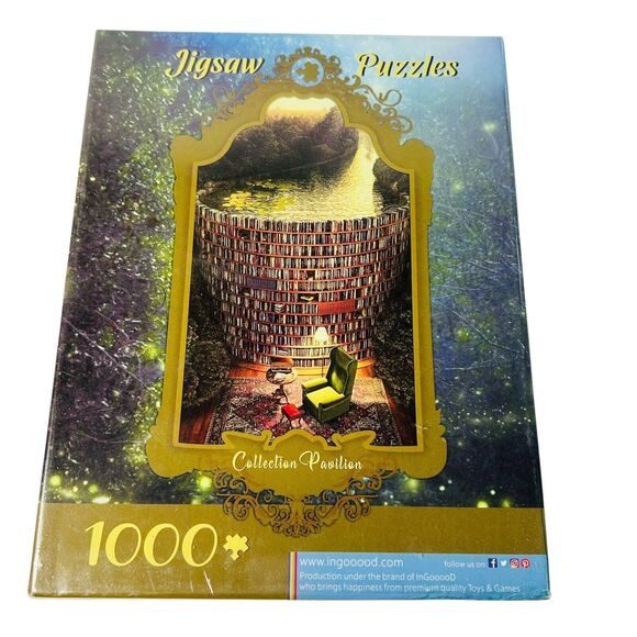 Collection Pavilion 1000 Piece Puzzle Bookshelf Canal Book Lover Fantasy NEW - Picture 1 of 4